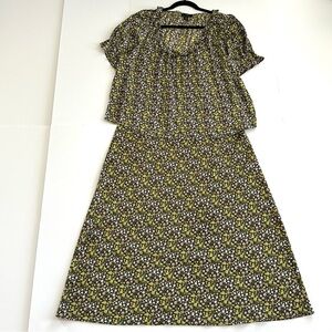 ✨MATCHING SET✨ J.Crew Satin Top & Skirt in Floral Stripe Dark Loden | XL | EUC